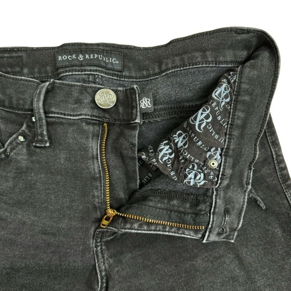 Rock & Republic Black Studded Cuffed Jean Shorts Sz 6 Distressed Festival Goth - Picture 7 of 15